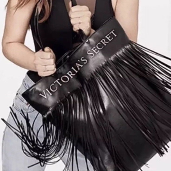 Victoria's Secret Handbags - VICTORIA'S SECRET TOTE Black Purse Bag Fringe NWT